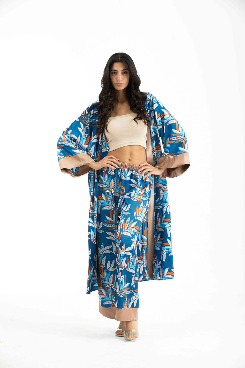 Blue Allover Floral Satin Cardigan From Dresscode in Egypt