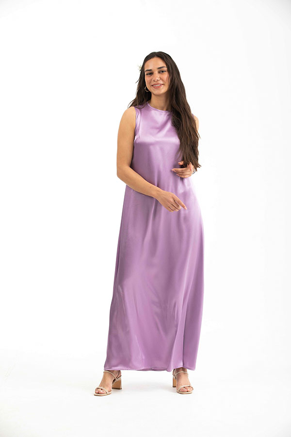 Purple Satin Non Sleeve Long Dress thumbnail