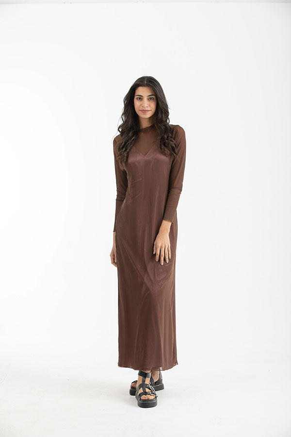 Brown Silk Chiffon Long Dress thumbnail