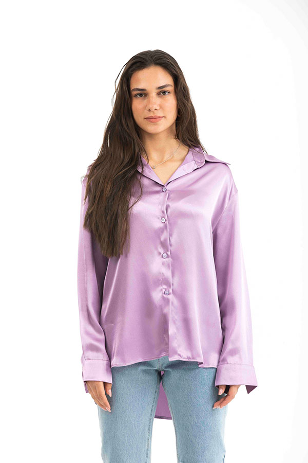 Purple Buttoned Long Sleeved Satin Shirt thumbnail