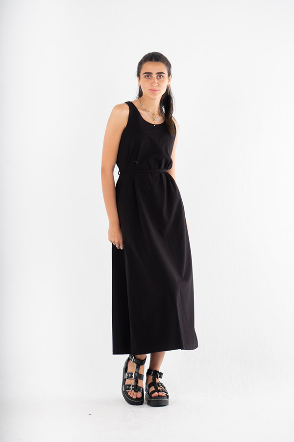 Wide Cut Midi Dress In Black thumbnail