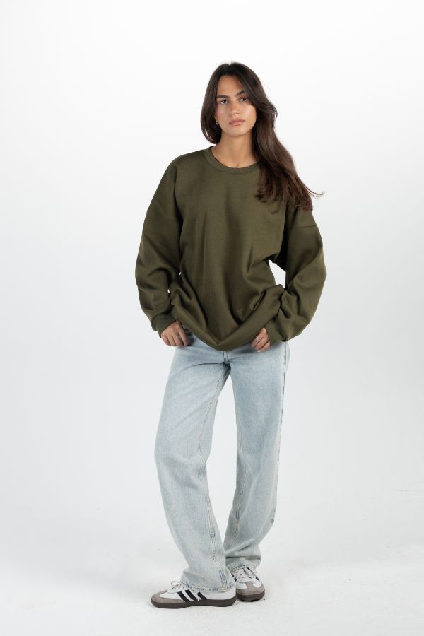 Chicago Oversized Crewneck In Olive Green - FYI - Dress Code