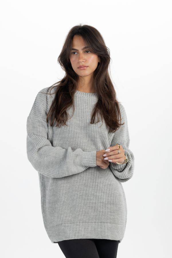 Oversized Knitted Sweater In Grey thumbnail