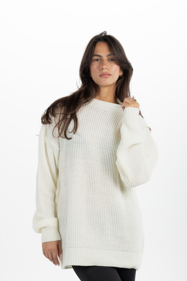 Oversized Knitted Sweater In White thumbnail