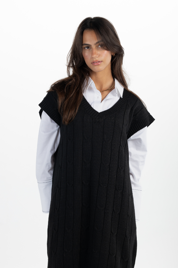 Knitted Vest Dress In Black thumbnail