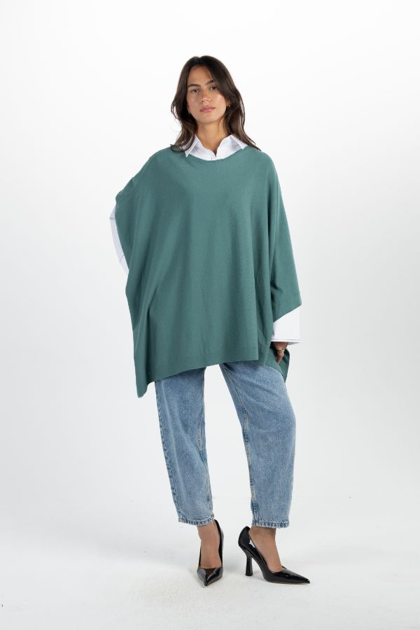 Oversized Knitted Poncho In Green thumbnail