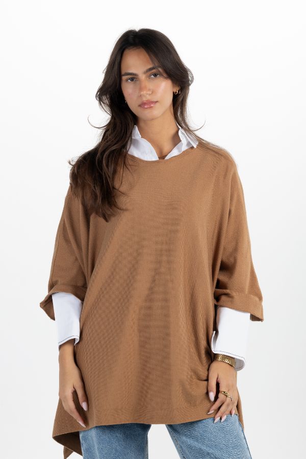 Oversized Knitted Poncho In Brown thumbnail