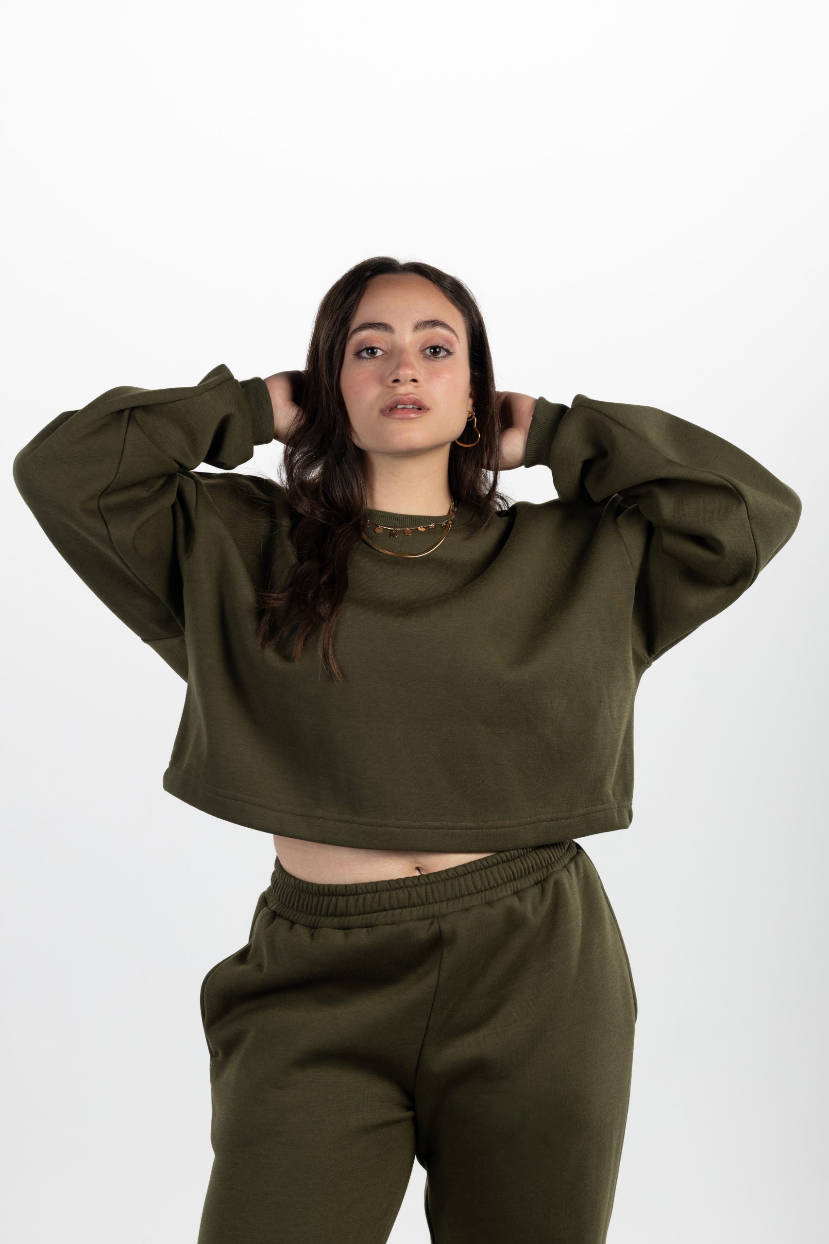 Cropped Set In Olive Green thumbnail
