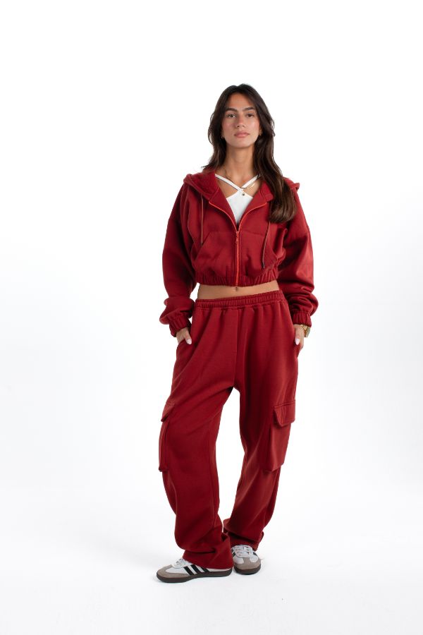 Cropped Zip Up Set In Brick Red thumbnail