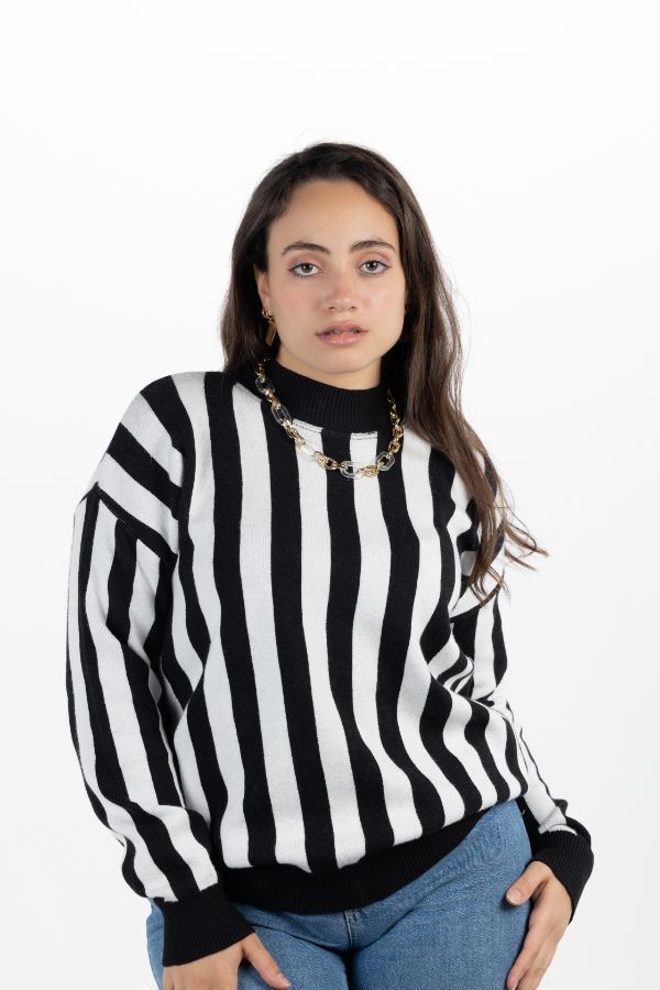 Striped Sweater In Black & White thumbnail