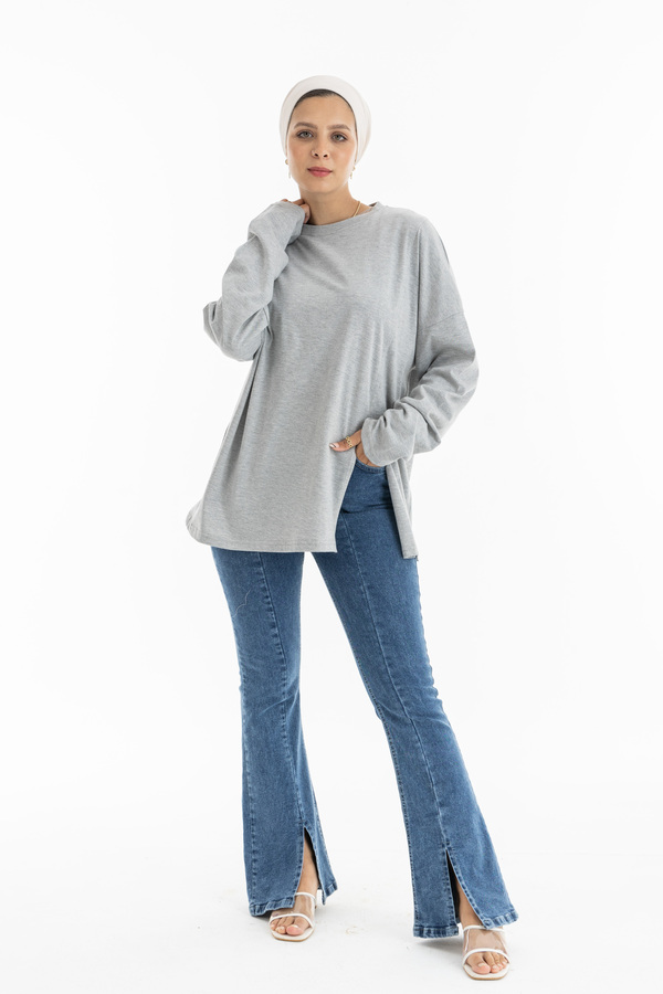 Cut Out Long Sleeve In Top Grey thumbnail