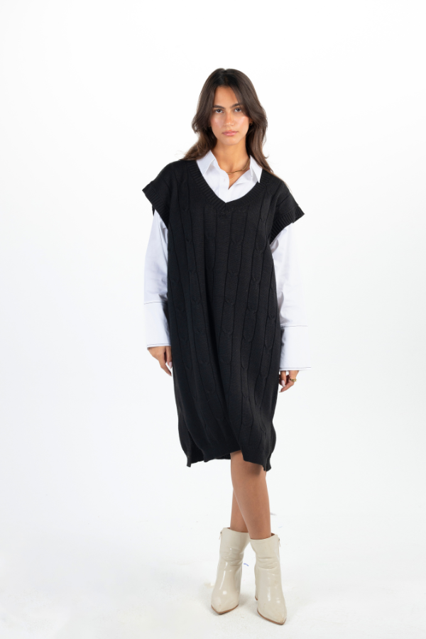 Knitted Vest Dress In Black thumbnail