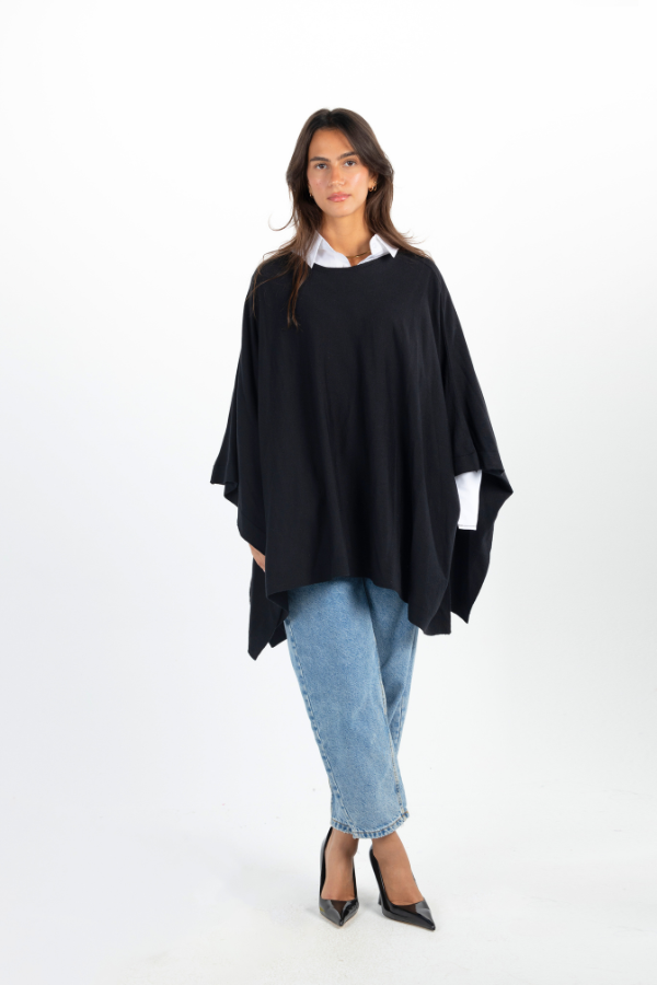 Oversized Knitted Poncho In Black thumbnail