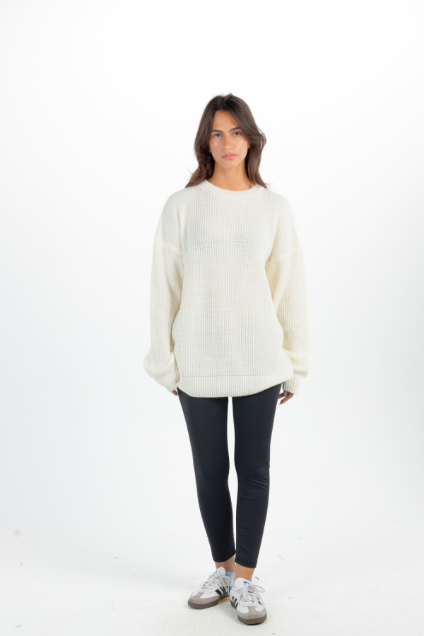 Oversized Knitted Sweater In White thumbnail