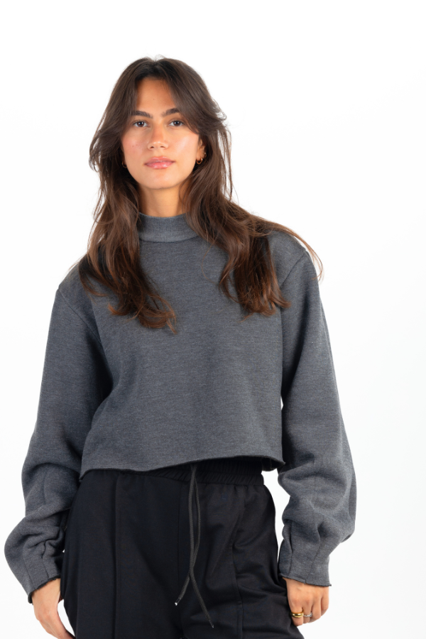 High Neck Cropped Crewneck In Grey thumbnail