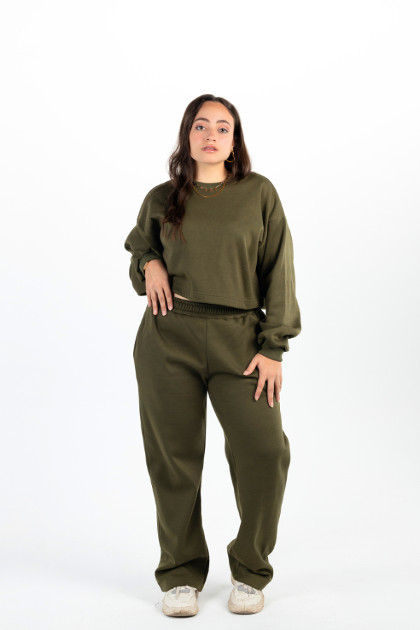 Cropped Set In Olive Green thumbnail