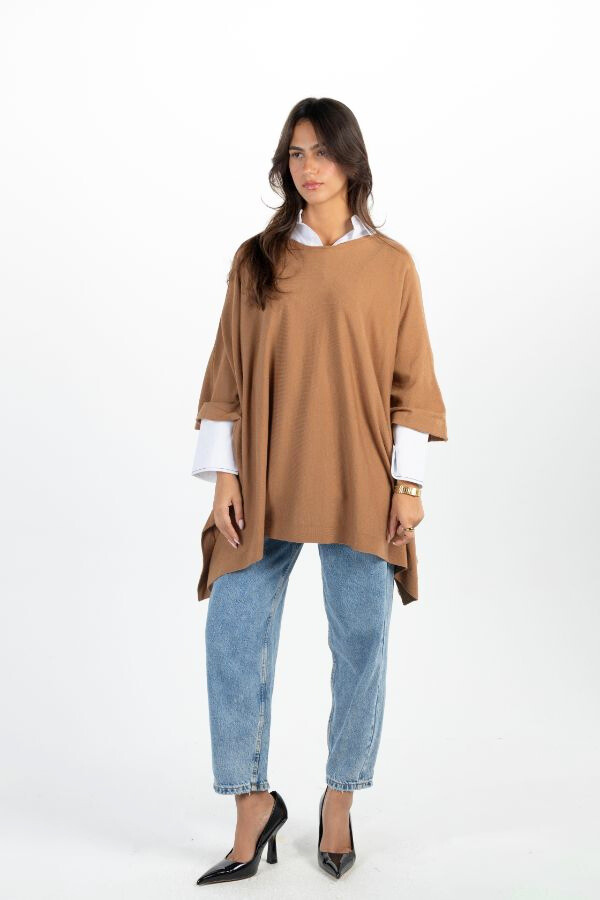 Oversized Knitted Poncho In Brown thumbnail