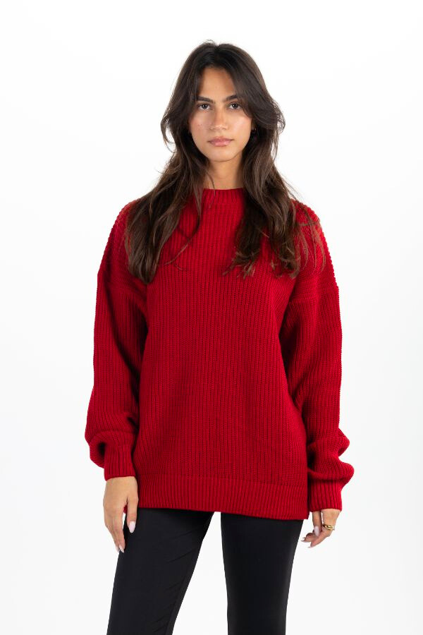 Oversized Knitted Sweater In Red thumbnail