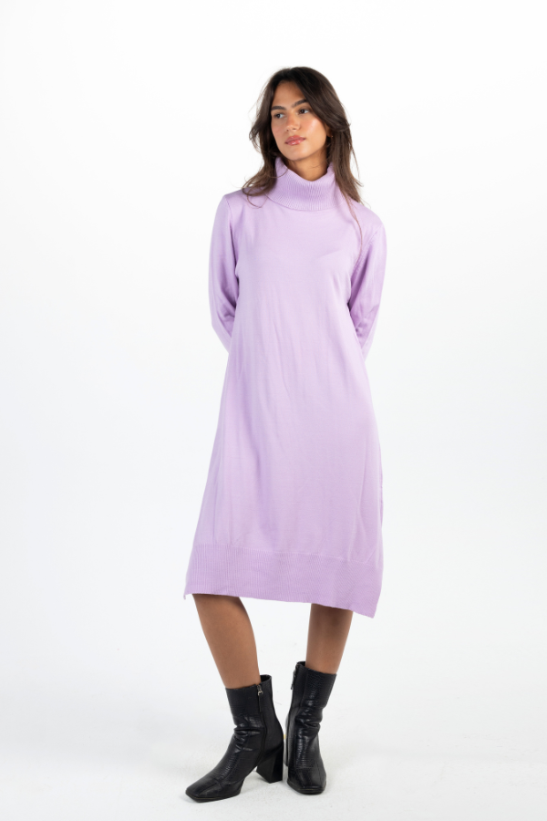 Basic Turtleneck Dress In Lilac thumbnail