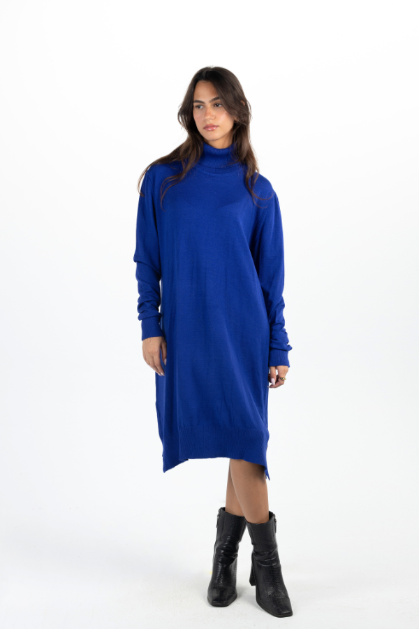 Basic Turtleneck Dress In Blue thumbnail
