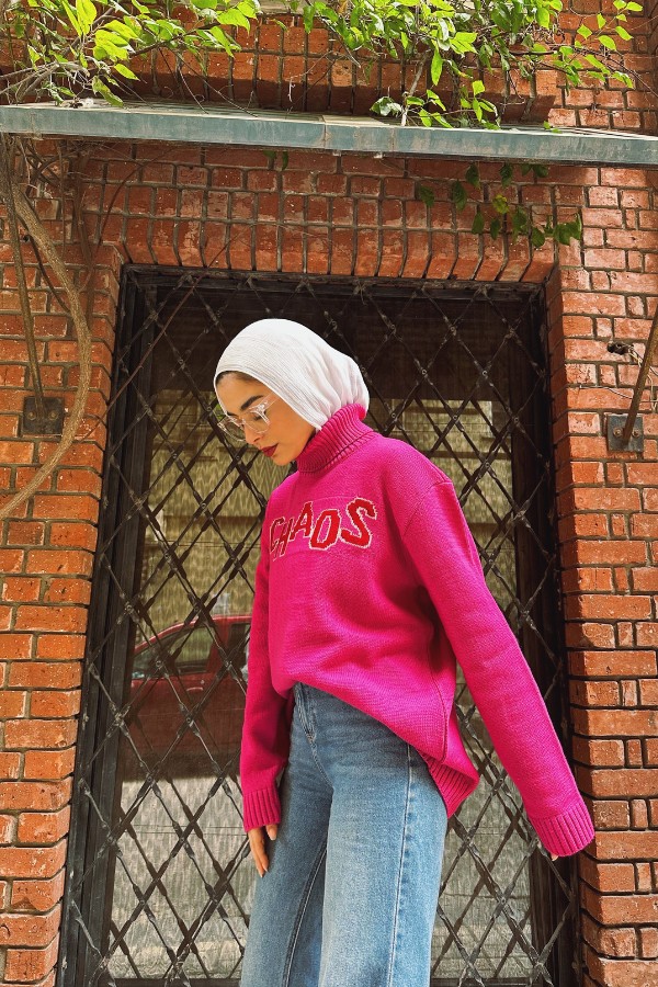 Chaos Turtleneck Sweater In Pink thumbnail