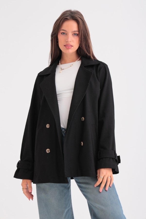 Oversized Black Trench Coat thumbnail