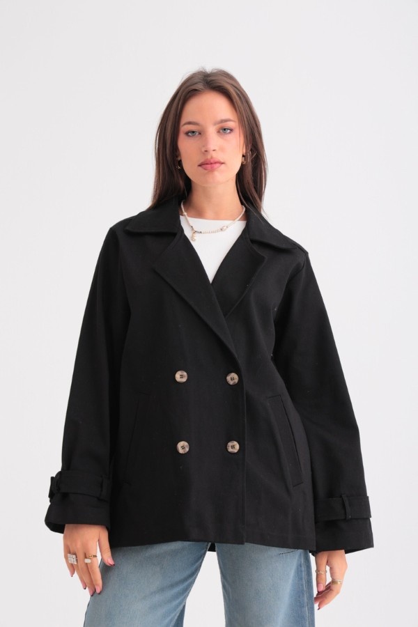 Oversized Black Trench Coat thumbnail