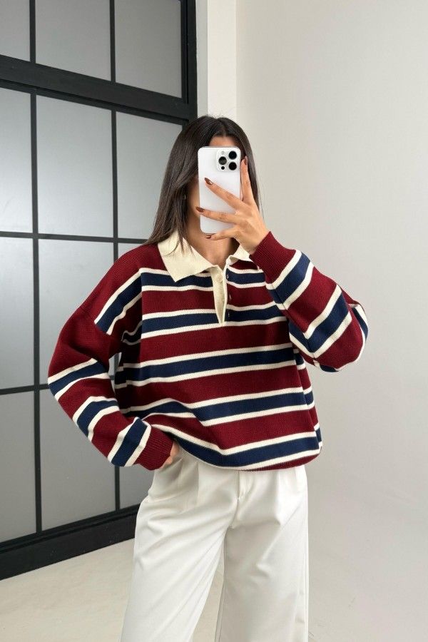 Striped Burgundy Sweater thumbnail
