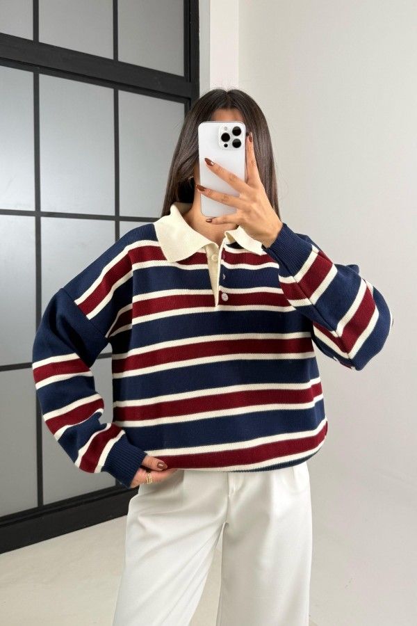 Striped Navy Blue Sweater thumbnail