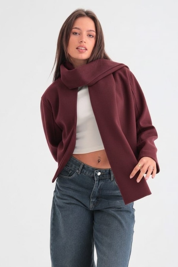 Cropped Scarved Burgundy Jacket thumbnail