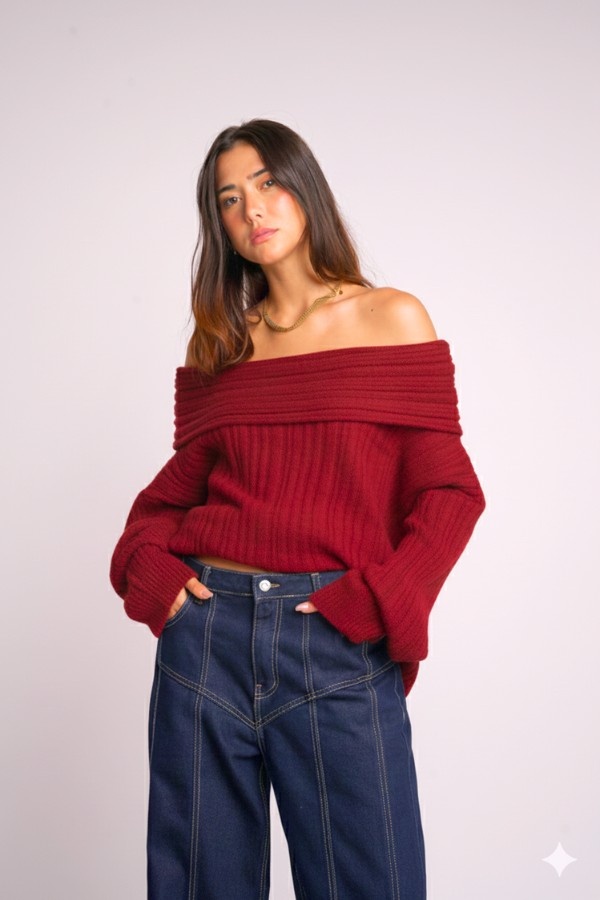Basic Off Shoulder Burgundy Top thumbnail