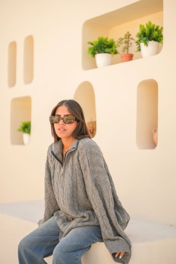 Oversized Zip Up Grey Sweater thumbnail