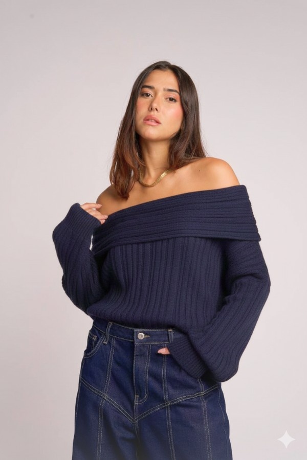 Basic Off Shoulder Navy Top thumbnail