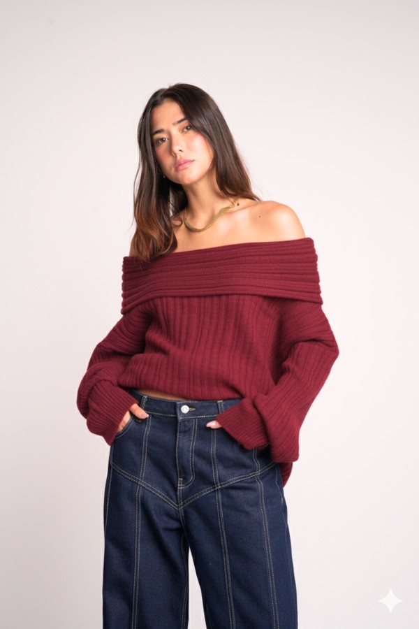 Basic Off Shoulder Burgundy Top thumbnail