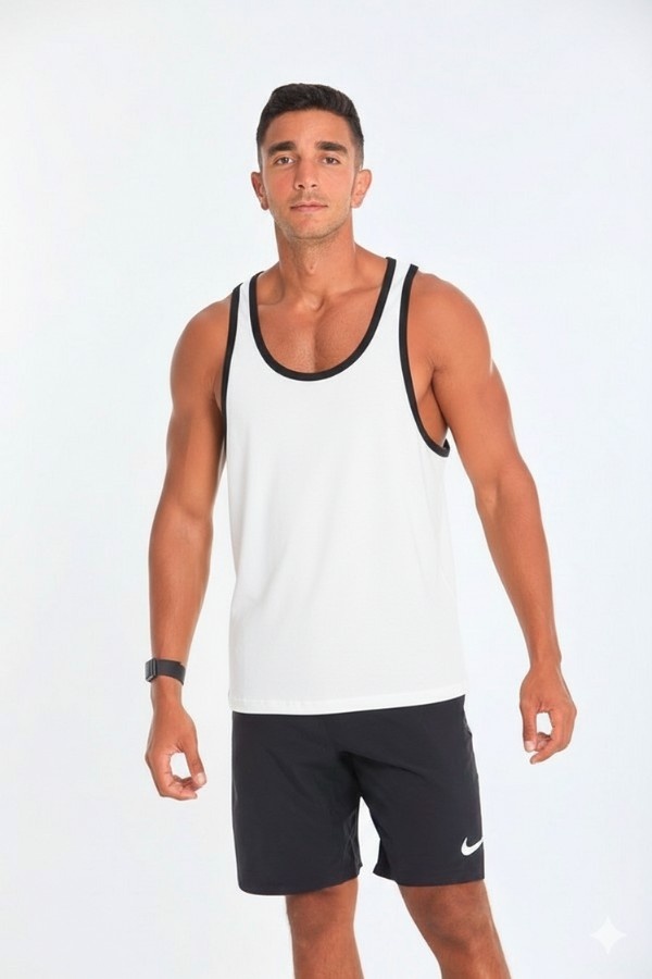 Black lining Tank Top In White thumbnail