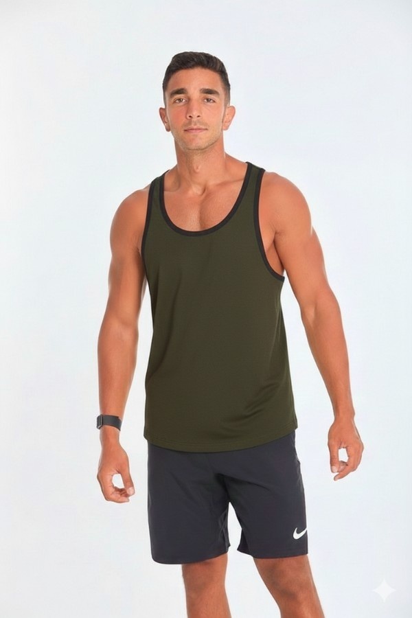 Black lining Tank Top In Olive Green thumbnail
