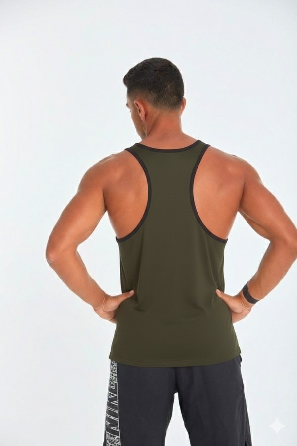 Black lining Tank Top In Olive Green thumbnail