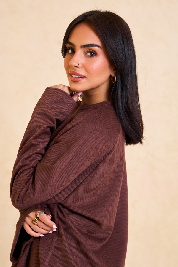 Oversized Ribbed Brown Set thumbnail