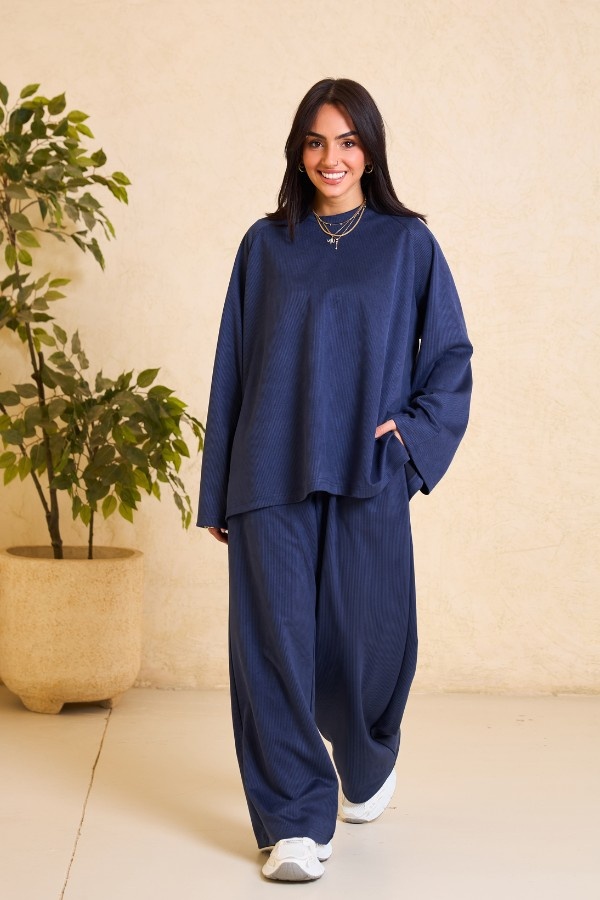 Oversized Ribbed Navy Blue Set thumbnail