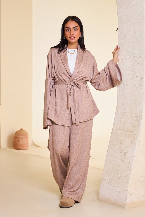Comfy Kimono Set In Beige thumbnail