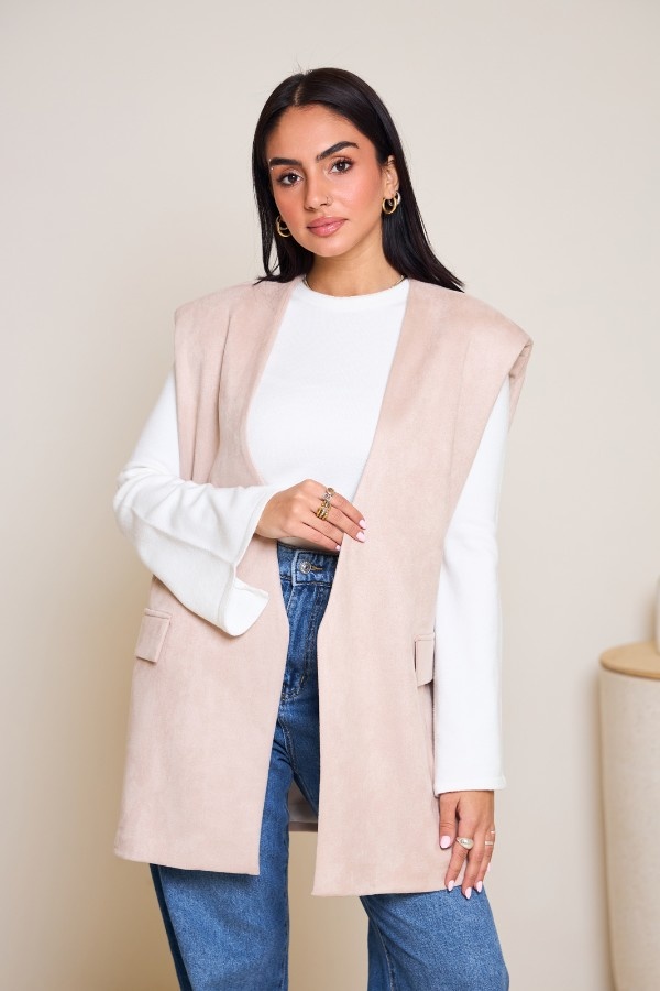 Oversized Suede Vest In Beige thumbnail