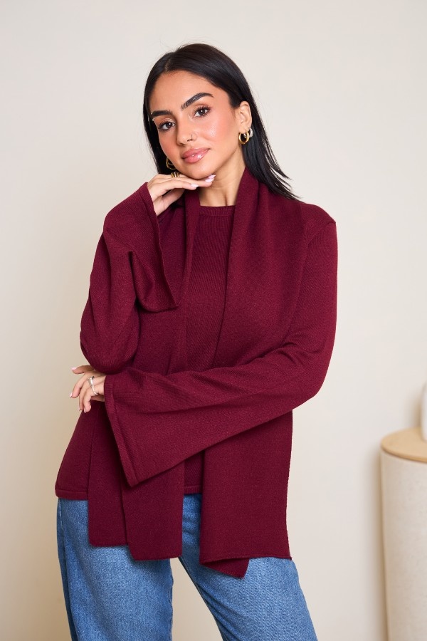 Scarved Knitted Burgundy Top thumbnail