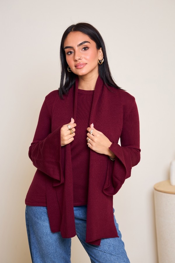 Scarved Knitted Burgundy Top thumbnail