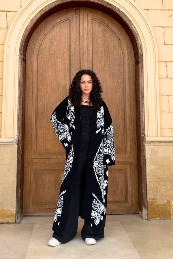 Damask Knitted Kimono In Black thumbnail