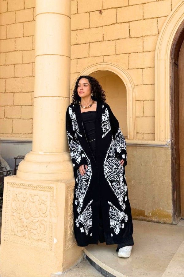 Damask Knitted Kimono In Black thumbnail