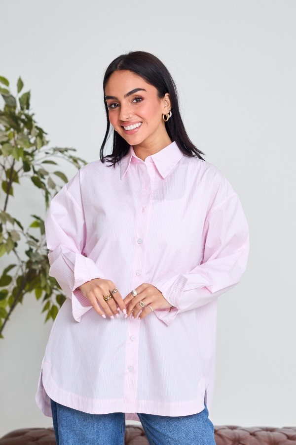 Pink Striped Oversized Shirt thumbnail