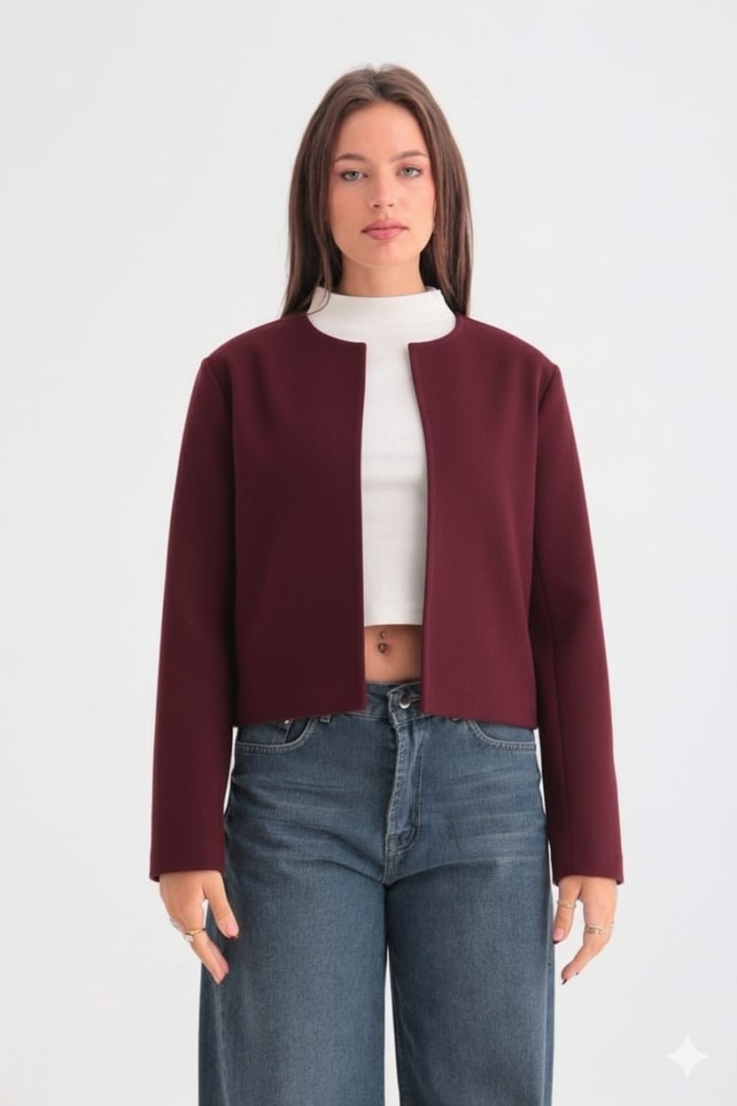 Cropped Scarved Burgundy Jacket thumbnail