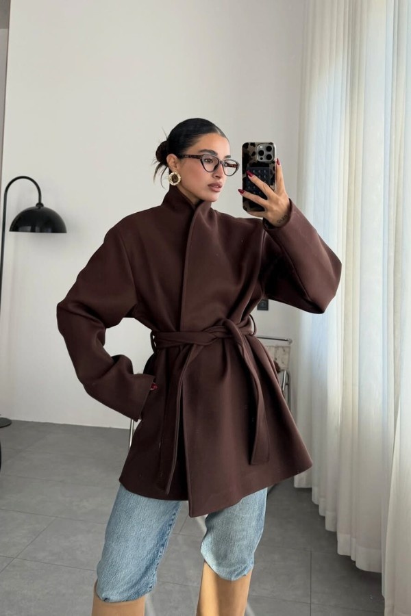 Classic Tied Up Brown Coat thumbnail