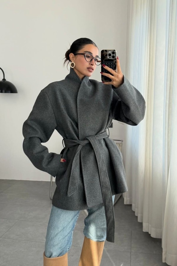 Classic Tied Up Grey Coat thumbnail